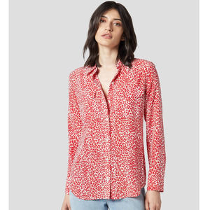 Equipment Femme | 100% Silk Red Leopard-Print Slim Signature Button-Up Top